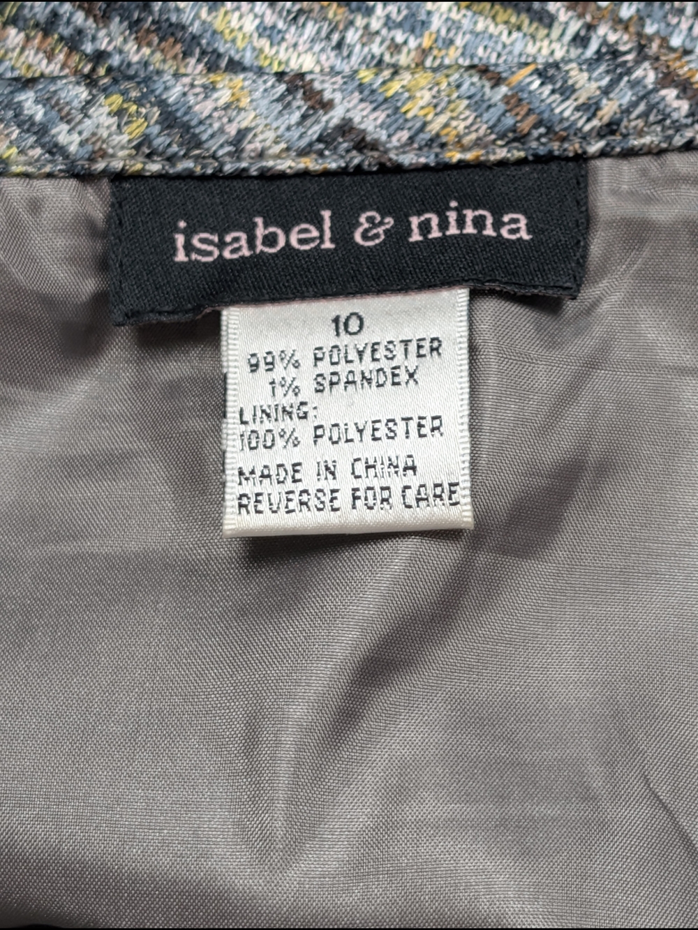 Isabel & Nina Womens Tweed Skirt Suit Set Metallic Gold Gray Size 10 EUC - Picture 14 of 15